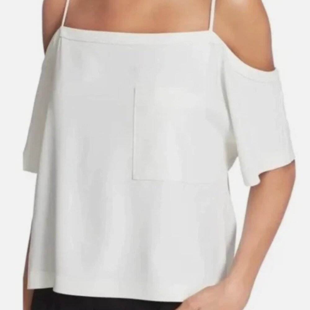 T by Alexander Wang Ivory Cold Shoulder Crepe Top, size 10